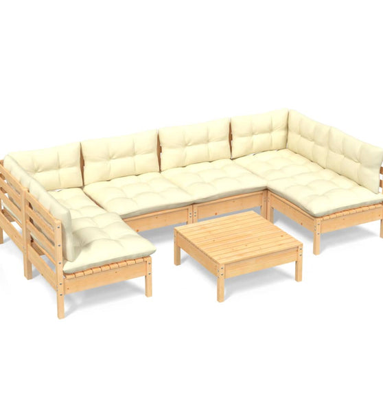 7-tlg. Garten-Lounge-Set mit Creme Kissen Massivholz Kiefer