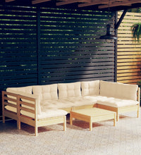 7-tlg. Garten-Lounge-Set mit Creme Kissen Massivholz Kiefer