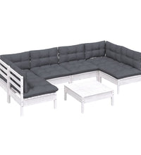 7-tlg. Garten-Lounge-Set mit Kissen Weiß Kiefer Massivholz