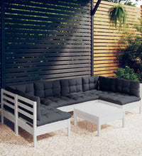 7-tlg. Garten-Lounge-Set mit Kissen Weiß Kiefer Massivholz