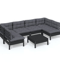 7-tlg. Garten-Lounge-Set mit Kissen Schwarz Kiefer Massivholz