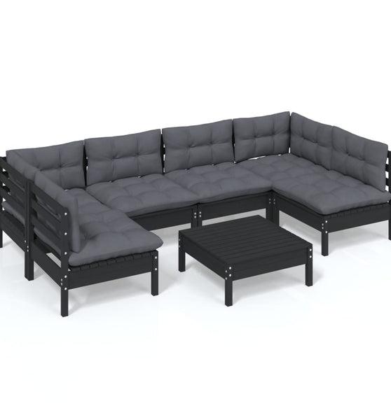 7-tlg. Garten-Lounge-Set mit Kissen Schwarz Kiefer Massivholz