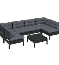 7-tlg. Garten-Lounge-Set mit Kissen Schwarz Kiefer Massivholz