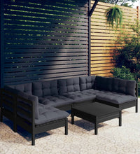 7-tlg. Garten-Lounge-Set mit Kissen Schwarz Kiefer Massivholz