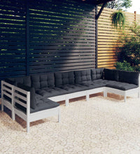 7-tlg. Garten-Lounge-Set mit Kissen Weiß Kiefer Massivholz