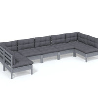 7-tlg. Garten-Lounge-Set mit Kissen Grau Kiefer Massivholz