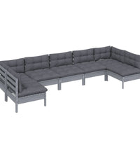 7-tlg. Garten-Lounge-Set mit Kissen Grau Kiefer Massivholz