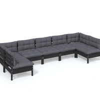 7-tlg. Garten-Lounge-Set mit Kissen Schwarz Massivholz Kiefer