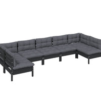 7-tlg. Garten-Lounge-Set mit Kissen Schwarz Massivholz Kiefer