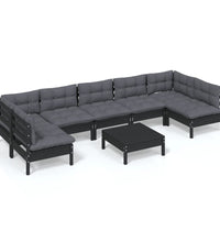 8-tlg. Garten-Lounge-Set mit Kissen Schwarz Massivholz Kiefer