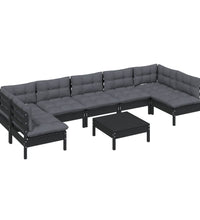 8-tlg. Garten-Lounge-Set mit Kissen Schwarz Massivholz Kiefer