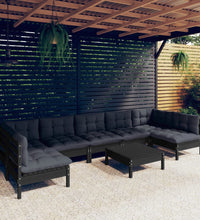 8-tlg. Garten-Lounge-Set mit Kissen Schwarz Massivholz Kiefer