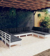 9-tlg. Garten-Lounge-Set mit Kissen Weiß Kiefer Massivholz