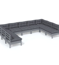 9-tlg. Garten-Lounge-Set mit Kissen Grau Kiefer Massivholz