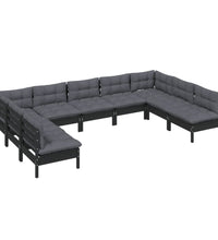 9-tlg. Garten-Lounge-Set mit Kissen Schwarz Massivholz Kiefer