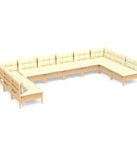 10-tlg. Garten-Lounge-Set mit Creme Kissen Massivholz Kiefer