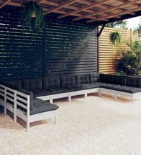 10-tlg. Garten-Lounge-Set mit Kissen Weiß Kiefer Massivholz