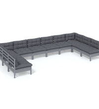 10-tlg. Garten-Lounge-Set mit Kissen Grau Kiefer Massivholz