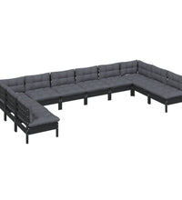 10-tlg. Garten-Lounge-Set mit Kissen Schwarz Kiefer Massivholz