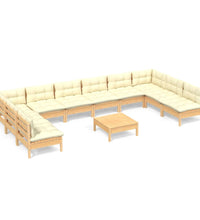 11-tlg. Garten-Lounge-Set mit Creme Kissen Massivholz Kiefer