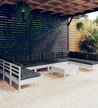 11-tlg. Garten-Lounge-Set mit Kissen Weiß Kiefer Massivholz