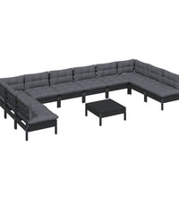 11-tlg. Garten-Lounge-Set mit Kissen Schwarz Kiefer Massivholz