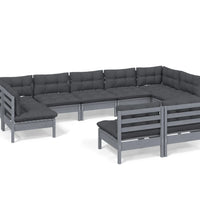 9-tlg. Garten-Lounge-Set mit Kissen Grau Kiefer Massivholz