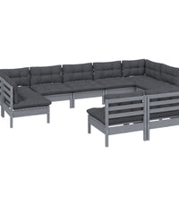 9-tlg. Garten-Lounge-Set mit Kissen Grau Kiefer Massivholz