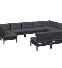 9-tlg. Garten-Lounge-Set mit Kissen Schwarz Massivholz Kiefer