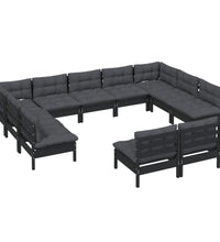 11-tlg. Garten-Lounge-Set mit Kissen Schwarz Kiefer Massivholz