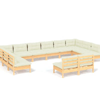 12-tlg. Garten-Lounge-Set mit Creme Kissen Massivholz Kiefer