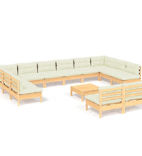 13-tlg. Garten-Lounge-Set mit Creme Kissen Massivholz Kiefer