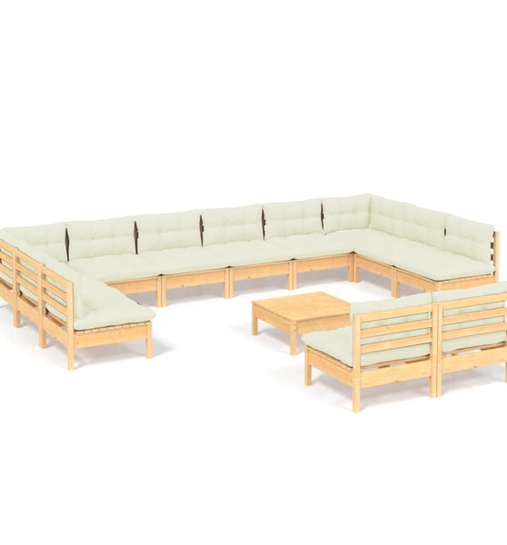 13-tlg. Garten-Lounge-Set mit Creme Kissen Massivholz Kiefer