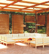 13-tlg. Garten-Lounge-Set mit Creme Kissen Massivholz Kiefer