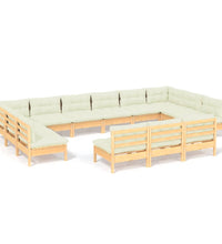 13-tlg. Garten-Lounge-Set mit Creme Kissen Massivholz Kiefer