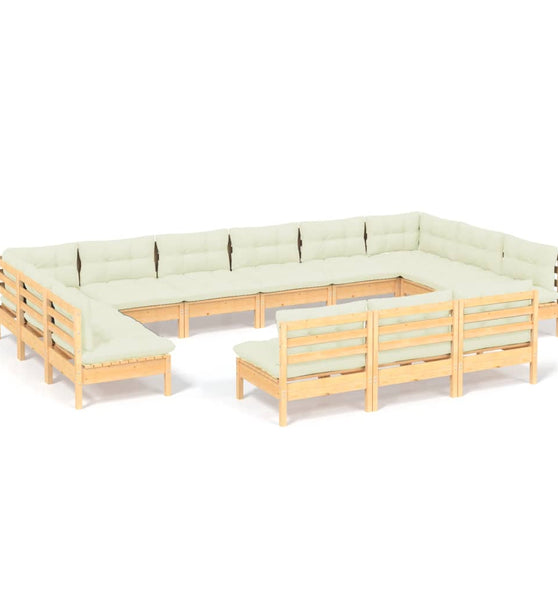 13-tlg. Garten-Lounge-Set mit Creme Kissen Massivholz Kiefer