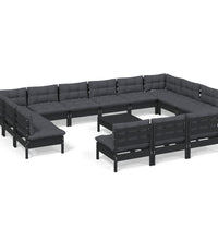 14-tlg. Garten-Lounge-Set mit Kissen Schwarz Massivholz Kiefer