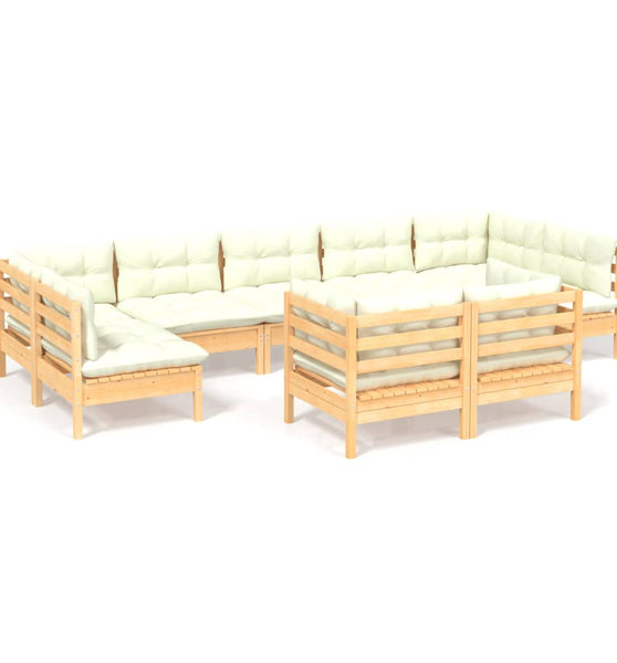 9-tlg. Garten-Lounge-Set mit Creme Kissen Massivholz Kiefer