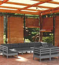 9-tlg. Garten-Lounge-Set mit Kissen Grau Kiefer Massivholz