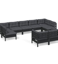 9-tlg. Garten-Lounge-Set mit Kissen Schwarz Kiefer Massivholz