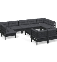 10-tlg. Garten-Lounge-Set mit Kissen Schwarz Massivholz Kiefer