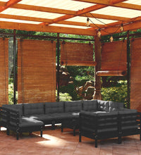 10-tlg. Garten-Lounge-Set mit Kissen Schwarz Massivholz Kiefer