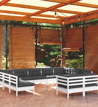 11-tlg. Garten-Lounge-Set mit Kissen Weiß Kiefer Massivholz