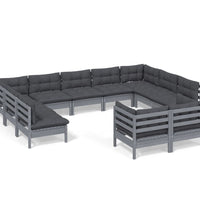 11-tlg. Garten-Lounge-Set mit Kissen Grau Kiefer Massivholz