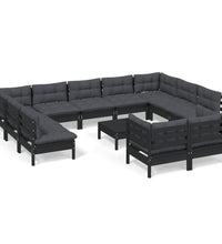 12-tlg. Garten-Lounge-Set mit Kissen Schwarz Massivholz Kiefer