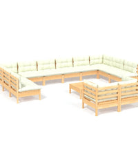 13-tlg. Garten-Lounge-Set mit Creme Kissen Kiefernholz