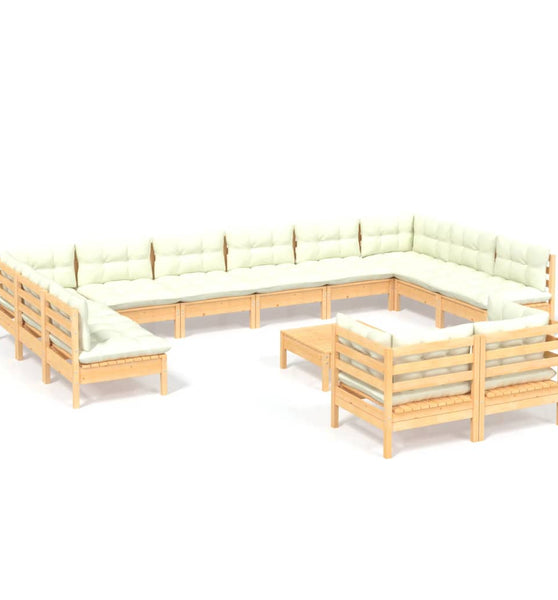 13-tlg. Garten-Lounge-Set mit Creme Kissen Kiefernholz