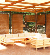 13-tlg. Garten-Lounge-Set mit Creme Kissen Kiefernholz