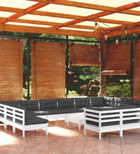 13-tlg. Garten-Lounge-Set mit Kissen Weiß Kiefernholz