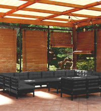 13-tlg. Garten-Lounge-Set mit Kissen Schwarz Kiefernholz